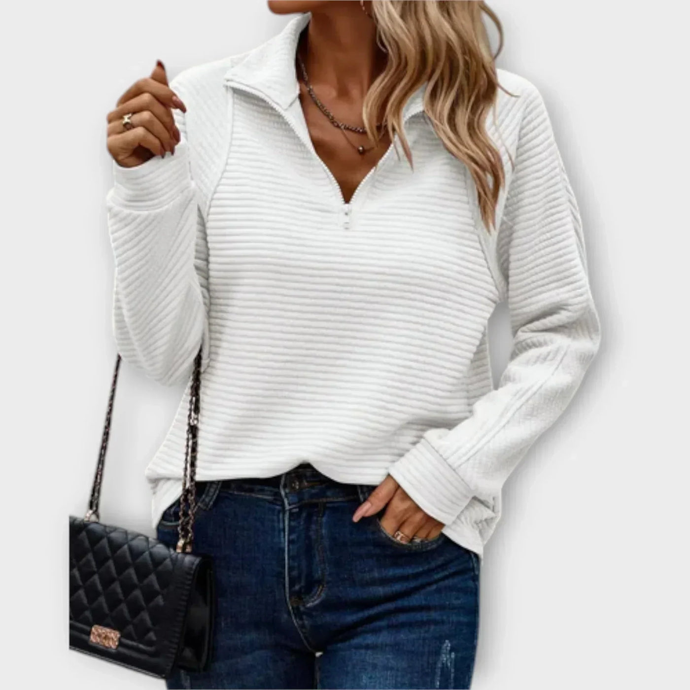 Dame Strikket Quarter Zip Fleecetrøje
