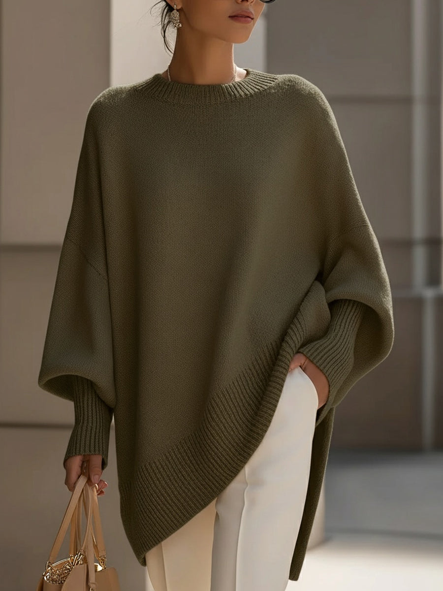 Siri | Oversized Striktrøje med Asymmetrisk Kant