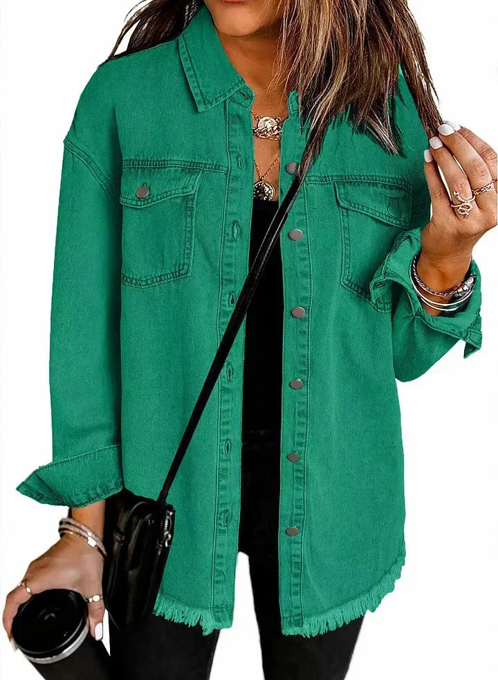 Women's Wool Mix Longline Denim Button Down Jacket