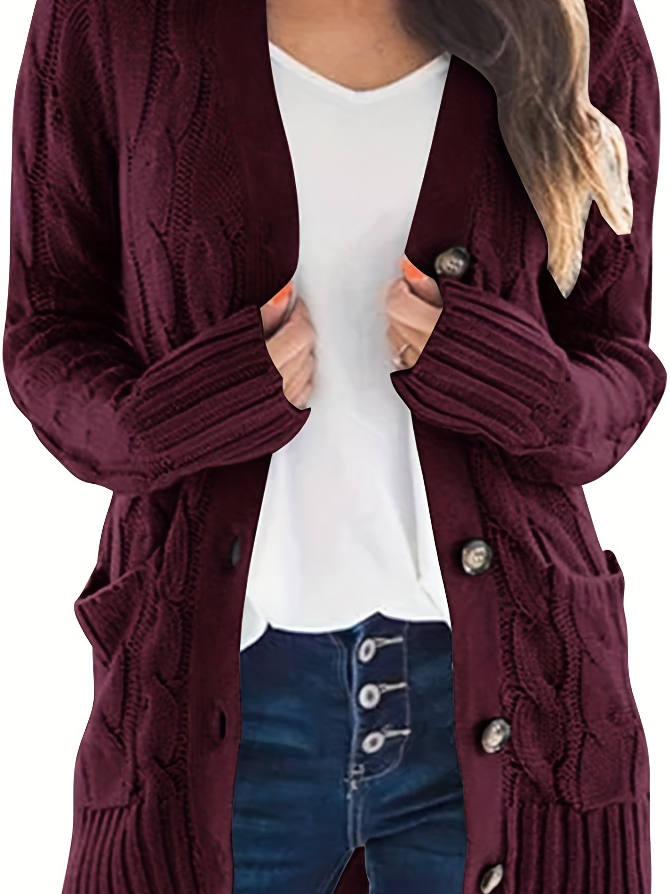 Camilla | Kabelstrikket Cardigan med Knapper