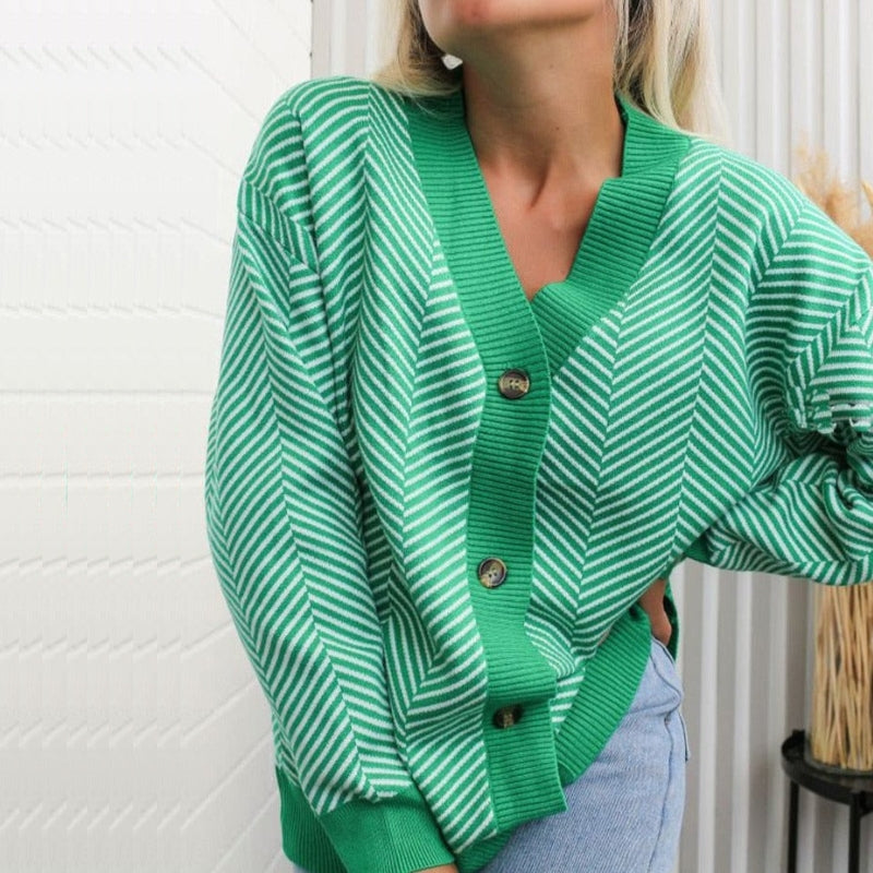 Women's V-Neck Knit Cardigan Wool Oversized Sweater
