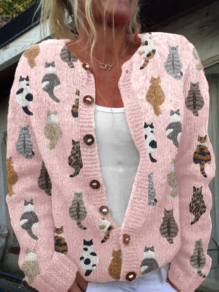 Women's Wool Cat-Knit Button-Up Cardigan Sweater