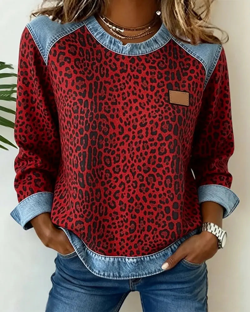 Strikket sweatshirt til kvinder, rund hals, langærmet, afslappet pullover