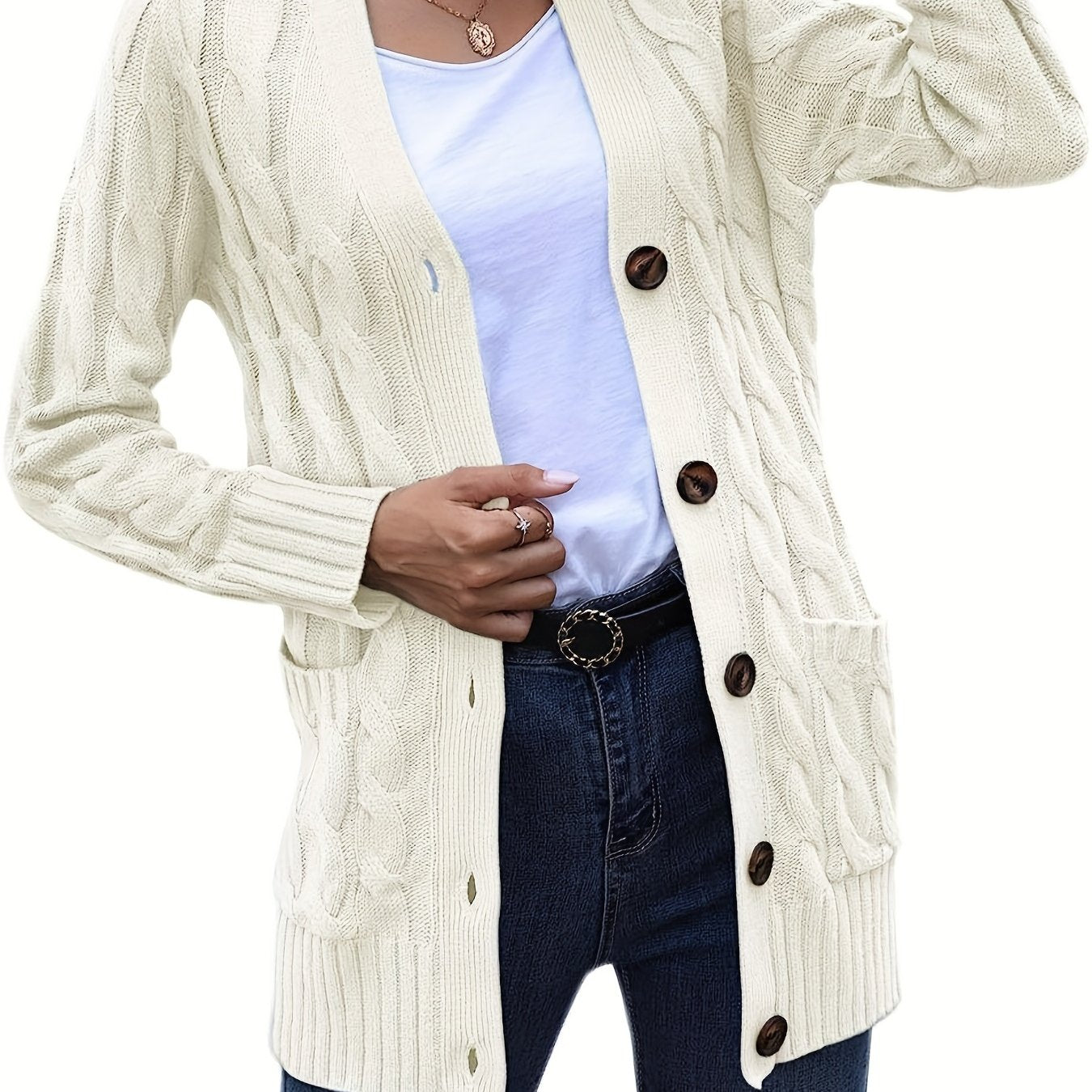 Camilla | Kabelstrikket Cardigan med Knapper
