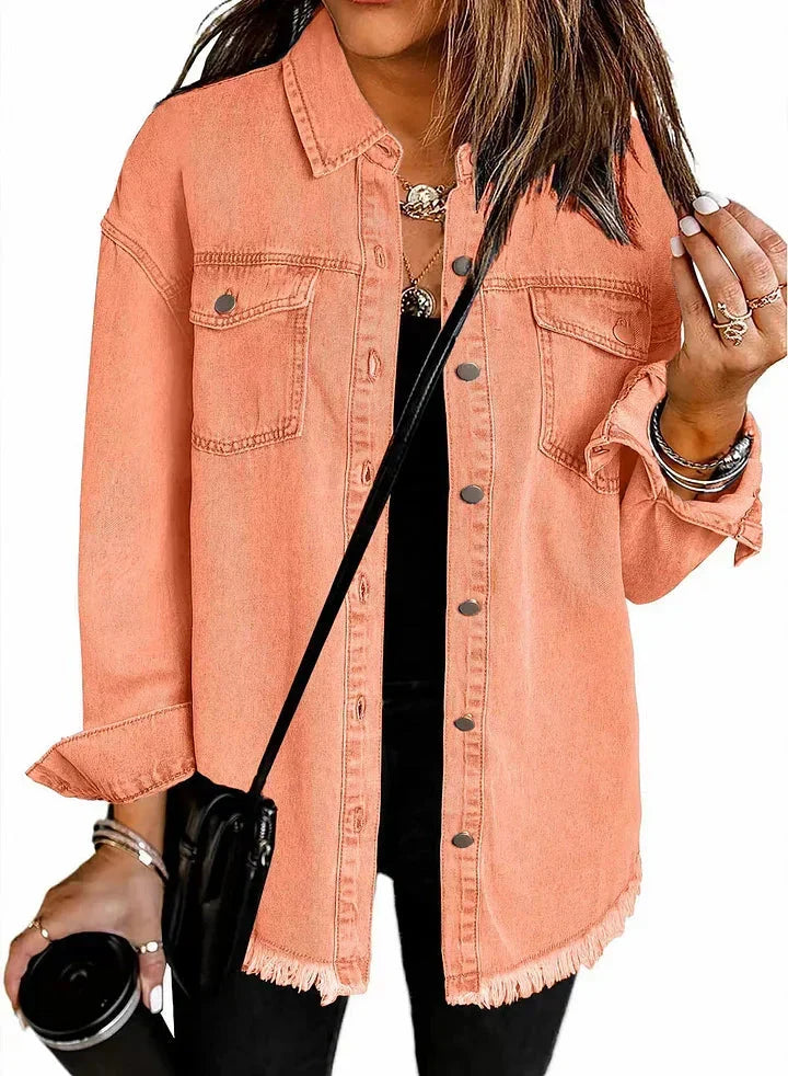 Women's Wool Mix Longline Denim Button Down Jacket