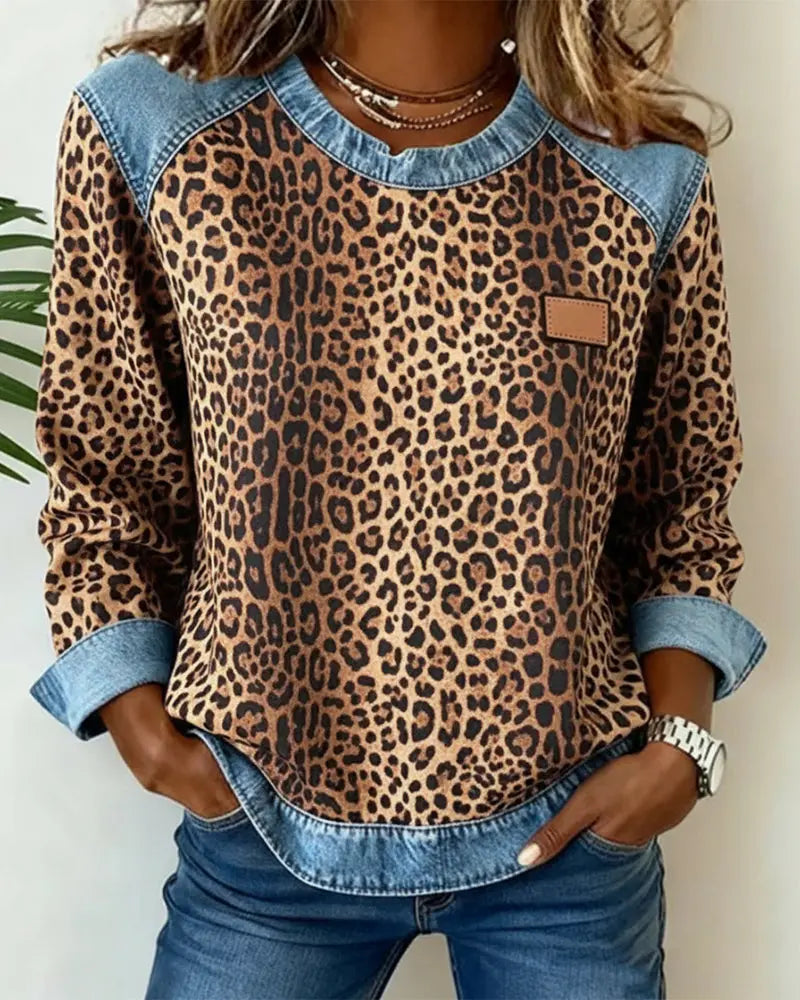 Strikket sweatshirt til kvinder, rund hals, langærmet, afslappet pullover