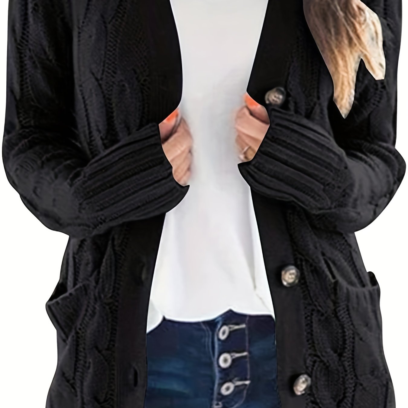 Women's Cardigan Sweater Cable Knit Wool Open Front Jumper