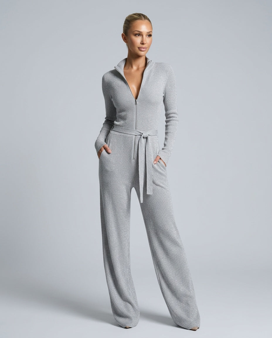Aurora | Ribstrikket Jumpsuit med Lynlås