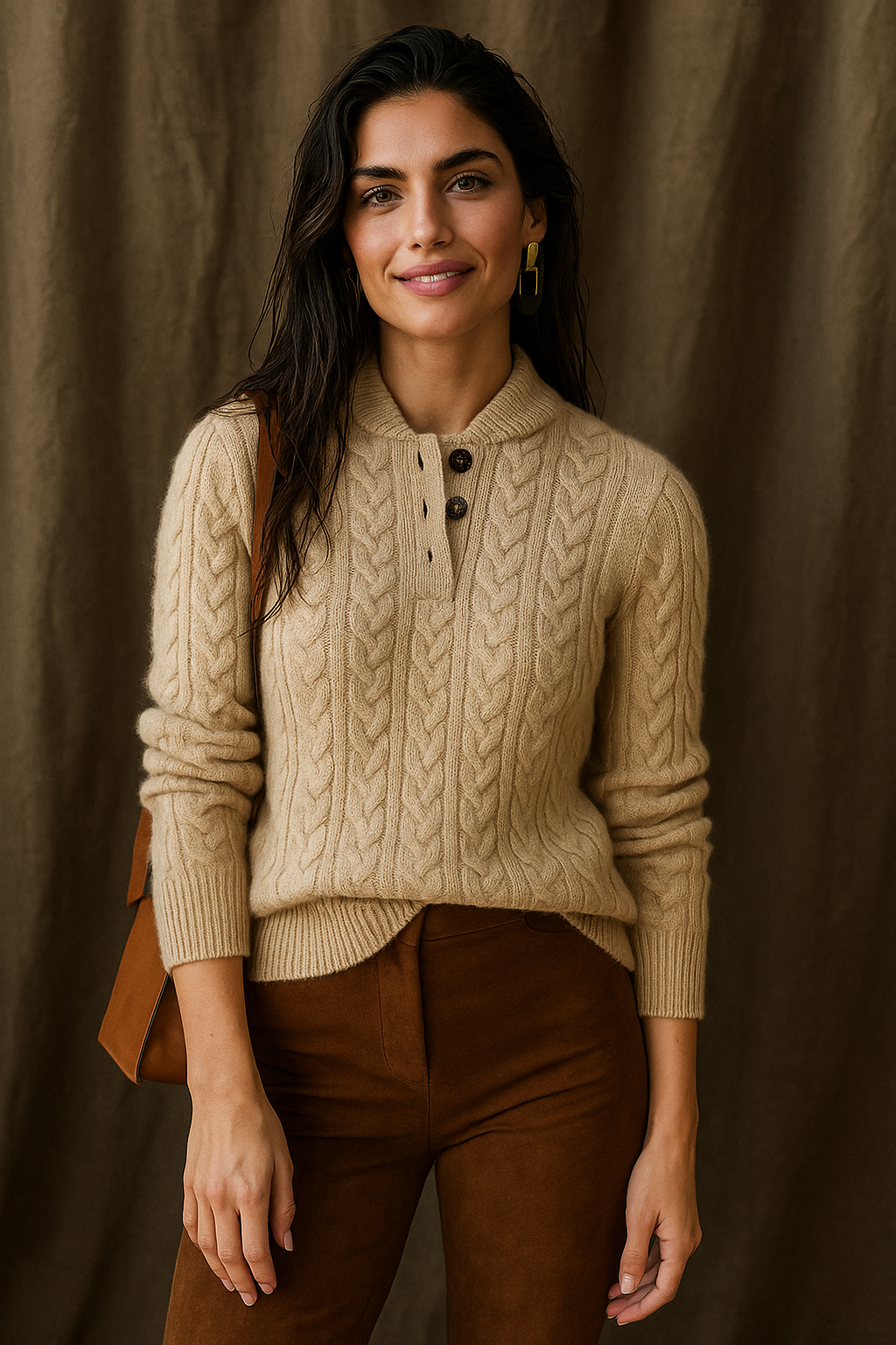 Women's Knitted Jumper Button-Up Pullover Top