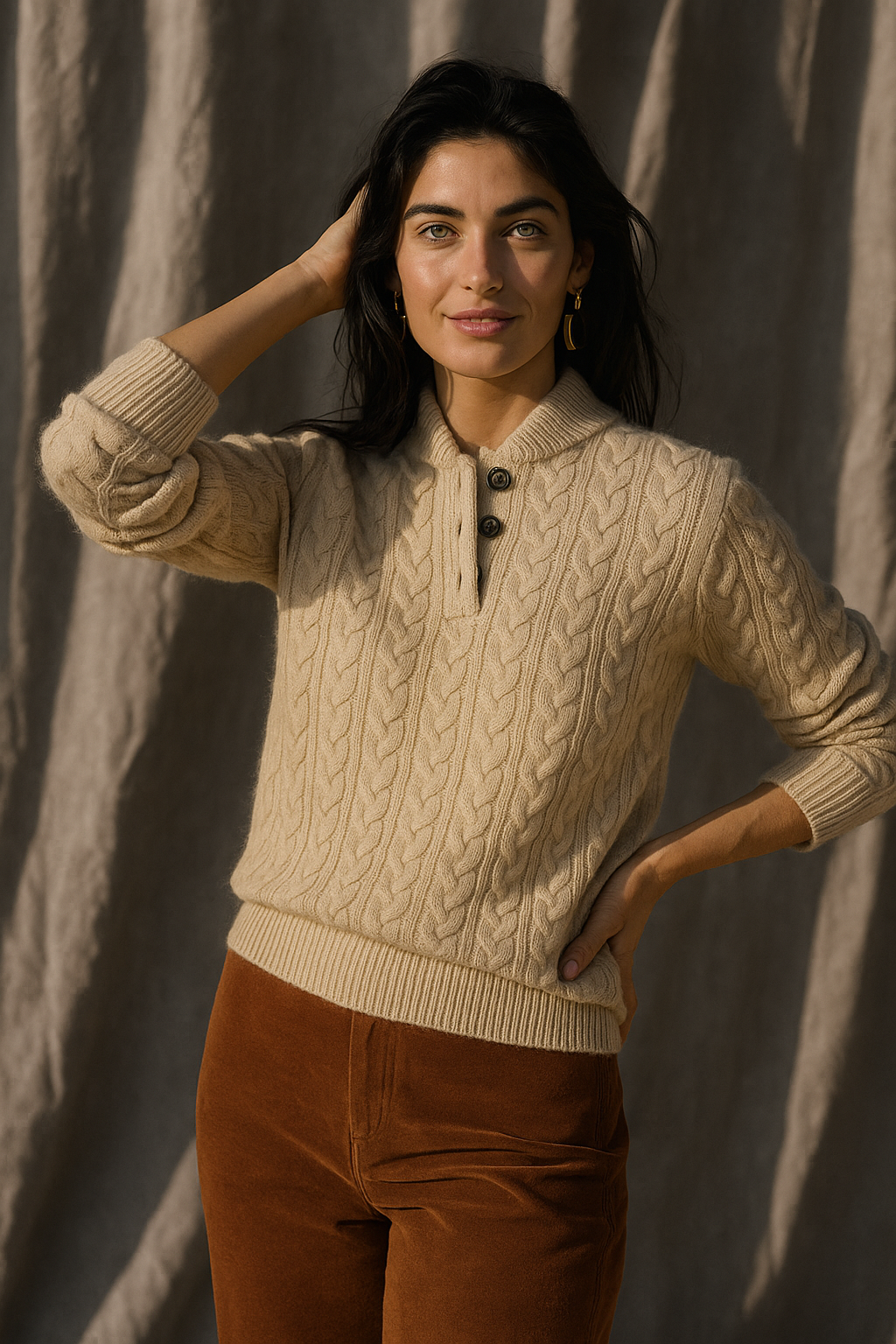 Women's Knitted Jumper Button-Up Pullover Top