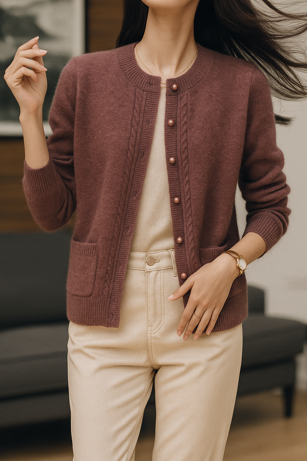 Women's Cardigan Sweater Soft Merino Wool Knitwear Jumper