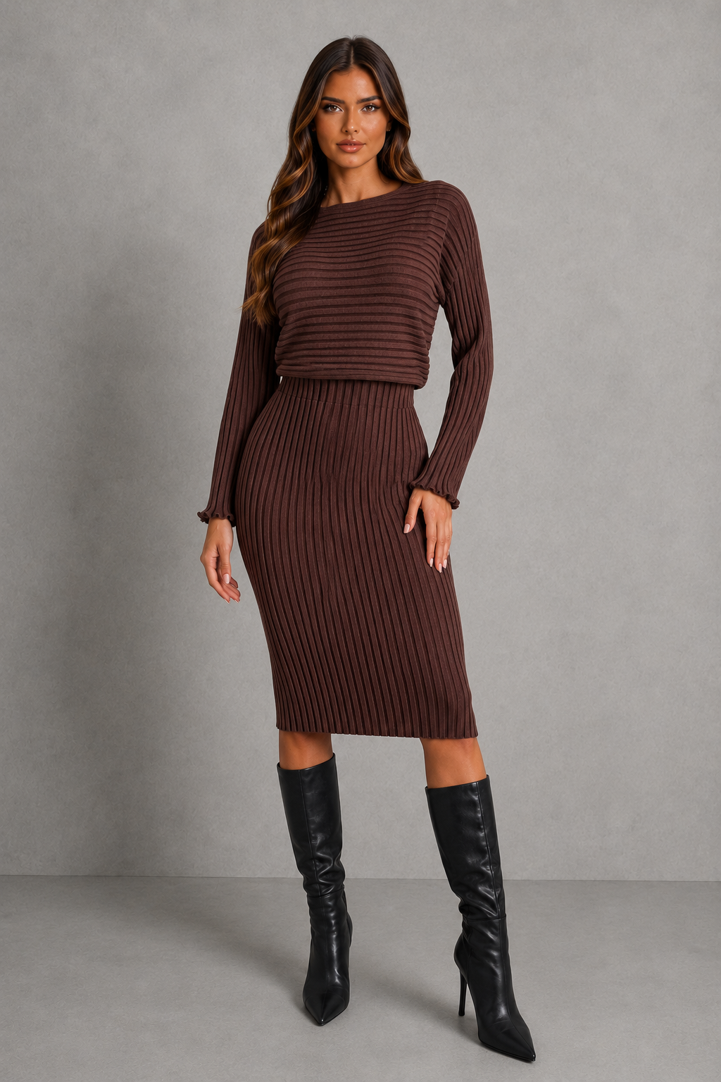 Women’s Two-Piece Knit Set with Cropped Sweater - Crawleigh