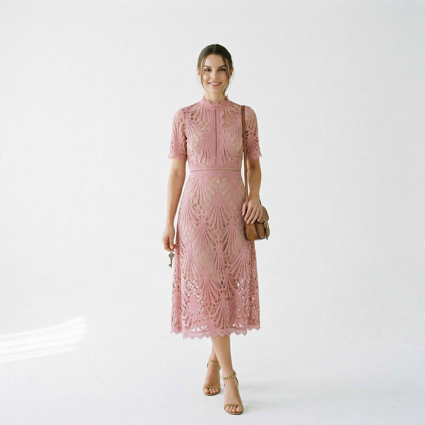 Ada | Lace-Trim Wedding Guest Midi Dress