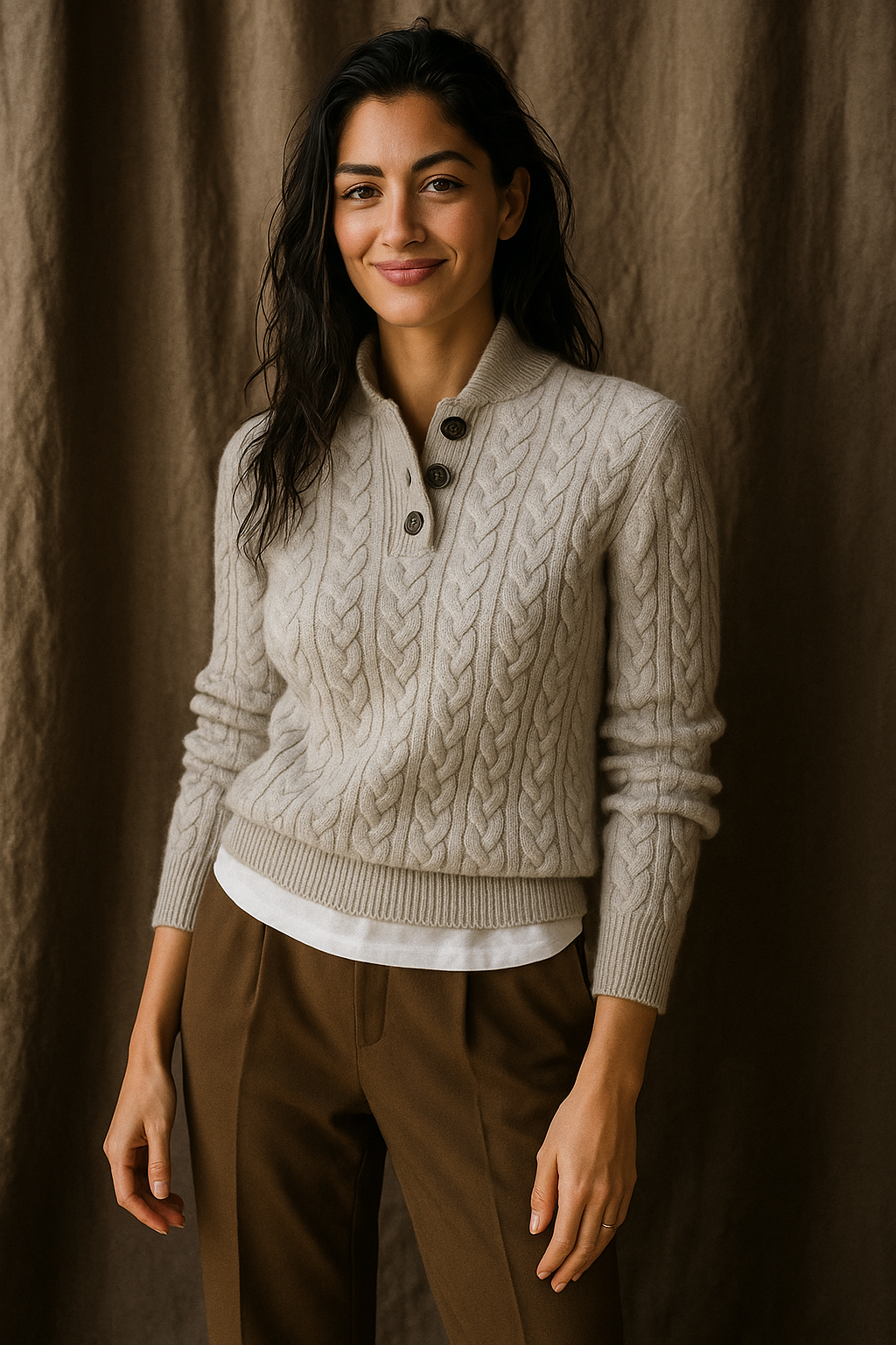 Women's Knitted Jumper Button-Up Pullover Top