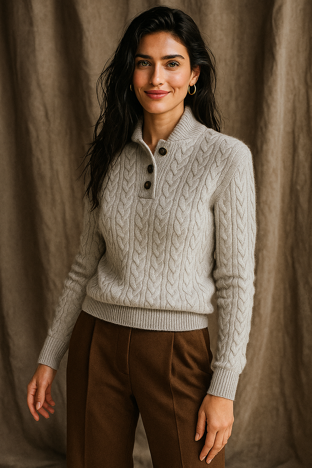 Women's Knitted Jumper Button-Up Pullover Top