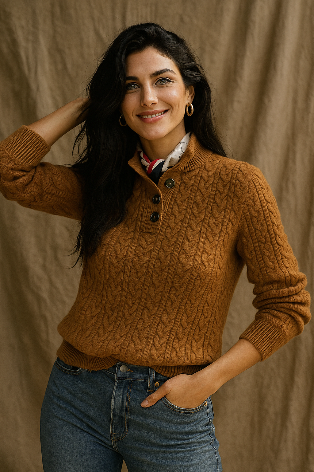 Women's Knitted Jumper Button-Up Pullover Top
