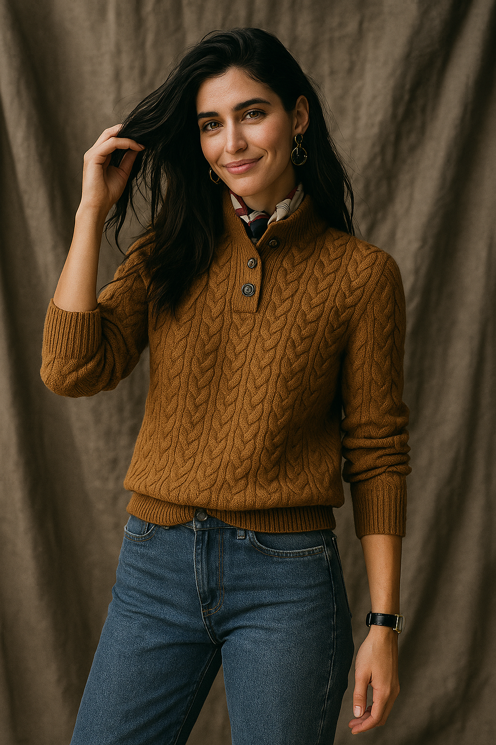 Women's Knitted Jumper Button-Up Pullover Top