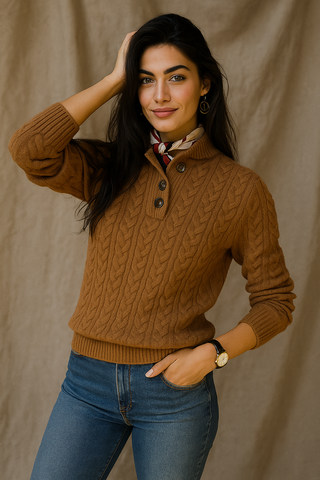 Women's Knitted Jumper Button-Up Pullover Top