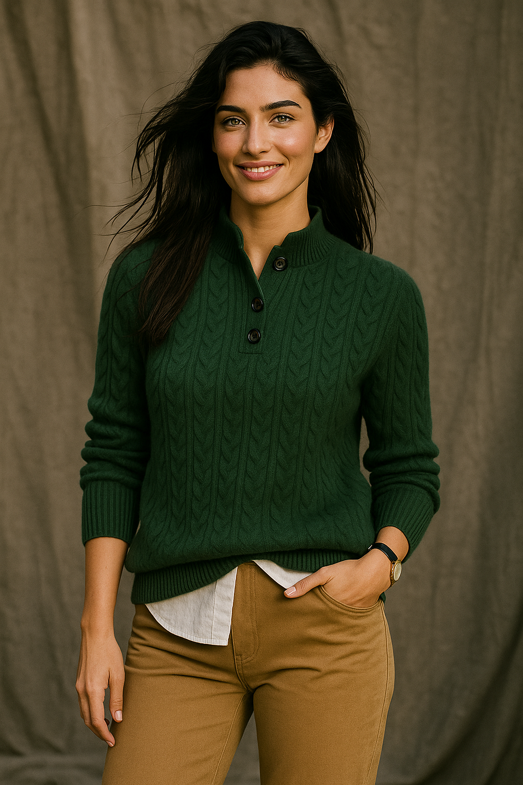 Women's Knitted Jumper Button-Up Pullover Top