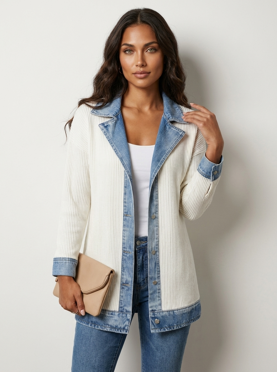 Bertha | Ribstrikket Jakke med Denimlook