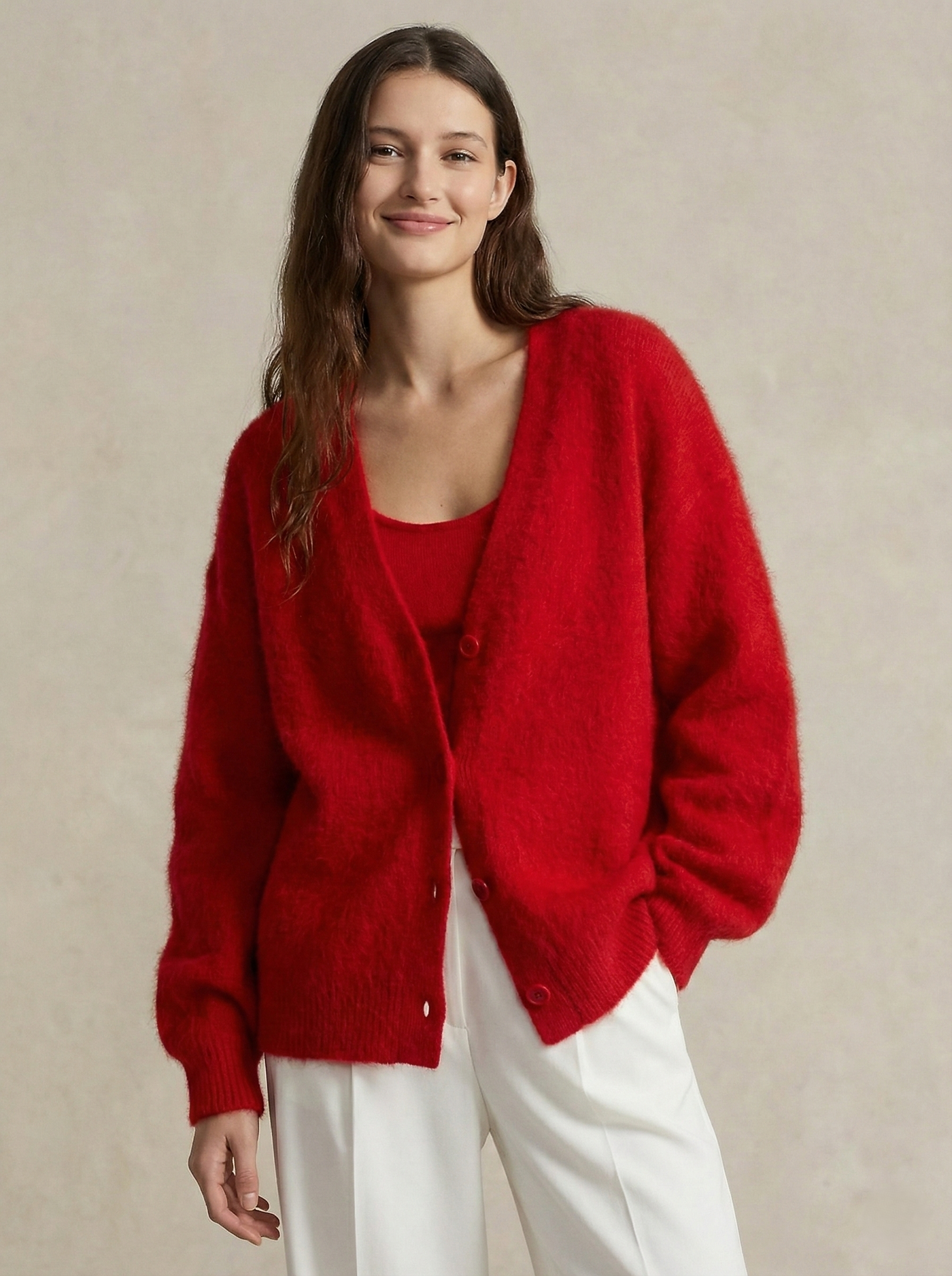 Women's Wool Knit V-Neck Long Sleeve Cardigan Sweater