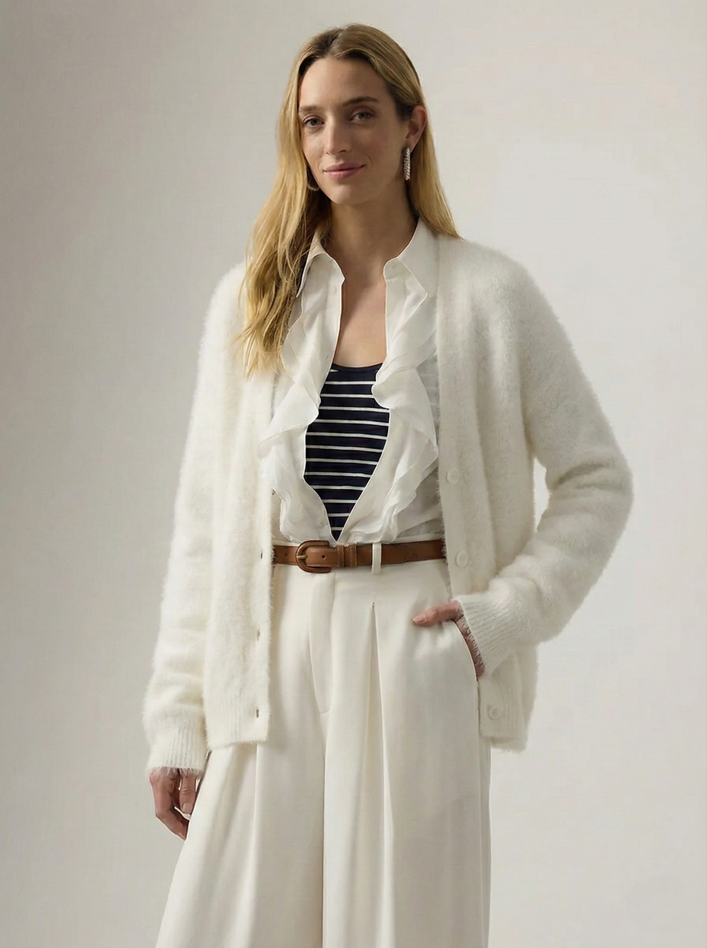 Women's Wool Knit V-Neck Long Sleeve Cardigan Sweater