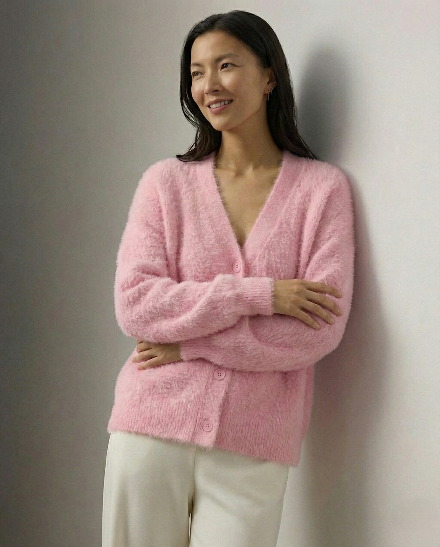Women's Wool Knit V-Neck Long Sleeve Cardigan Sweater