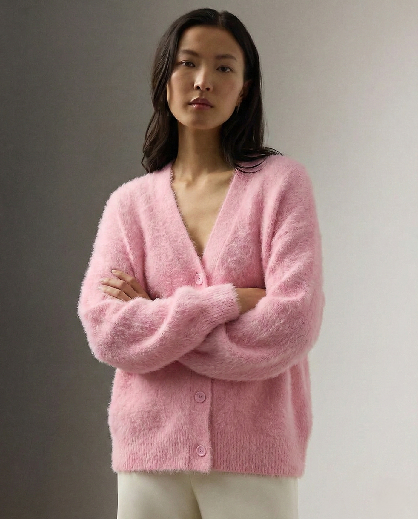 Women's Wool Knit V-Neck Long Sleeve Cardigan Sweater