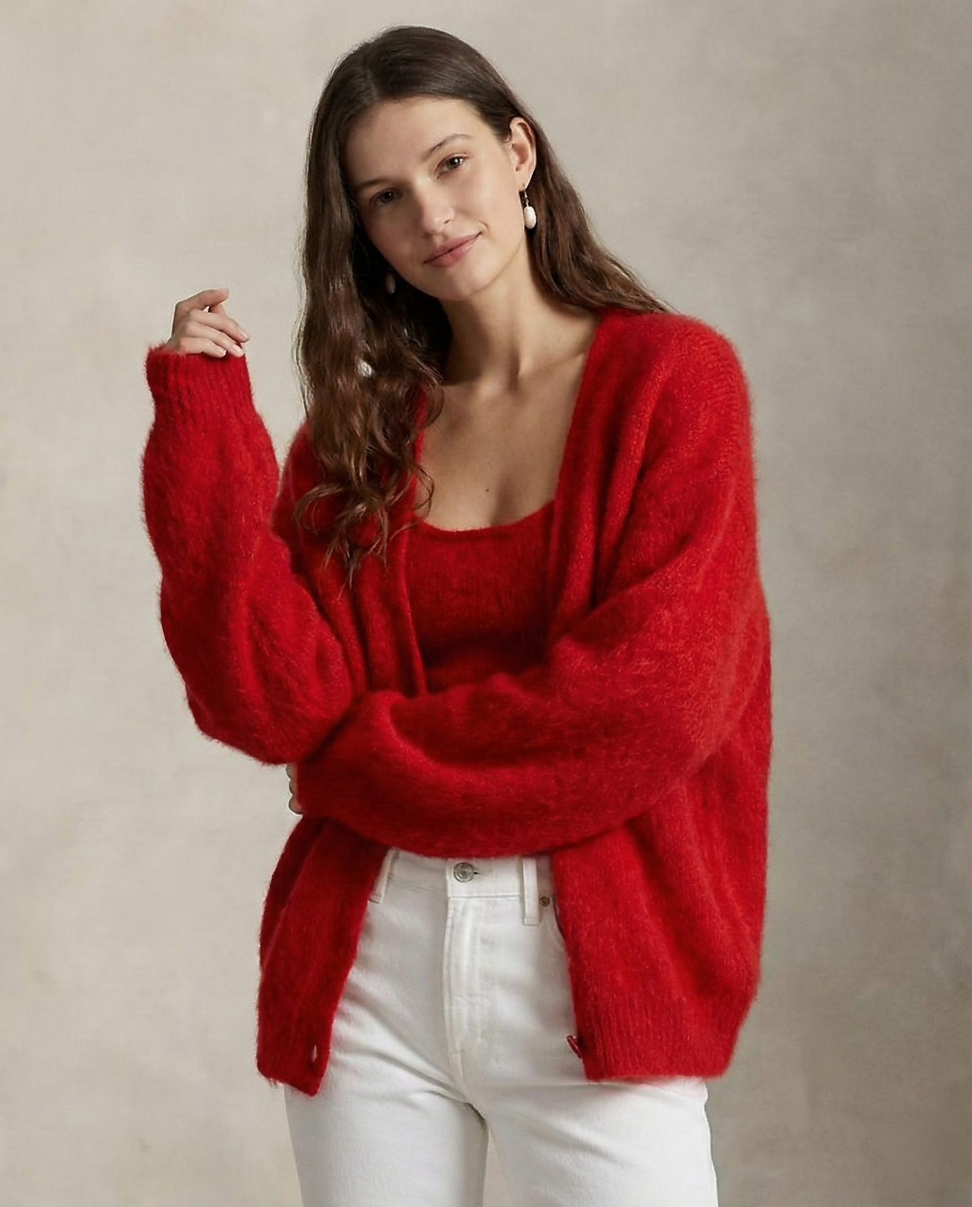 Women's Wool Knit V-Neck Long Sleeve Cardigan Sweater