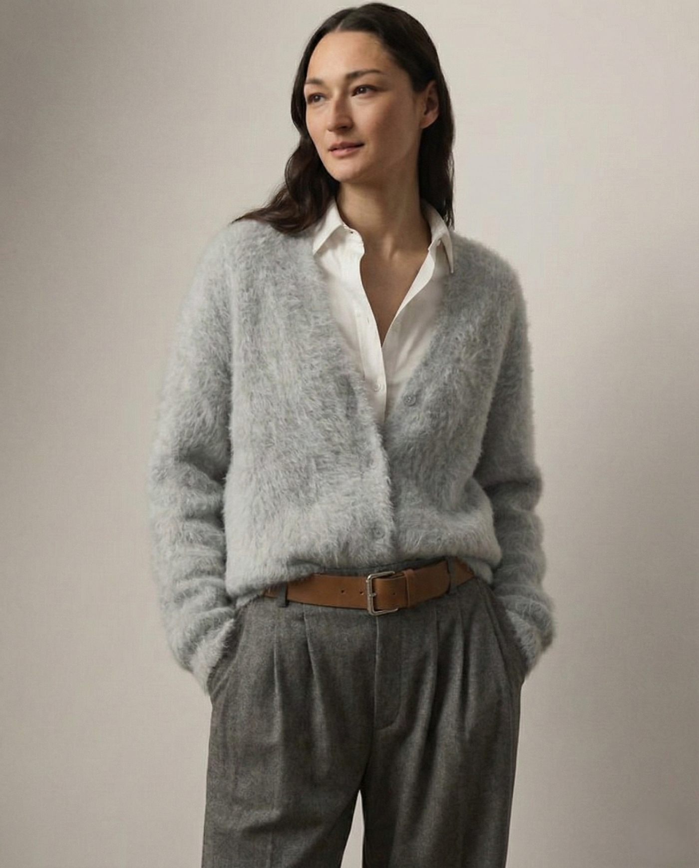 Women's Wool Knit V-Neck Long Sleeve Cardigan Sweater