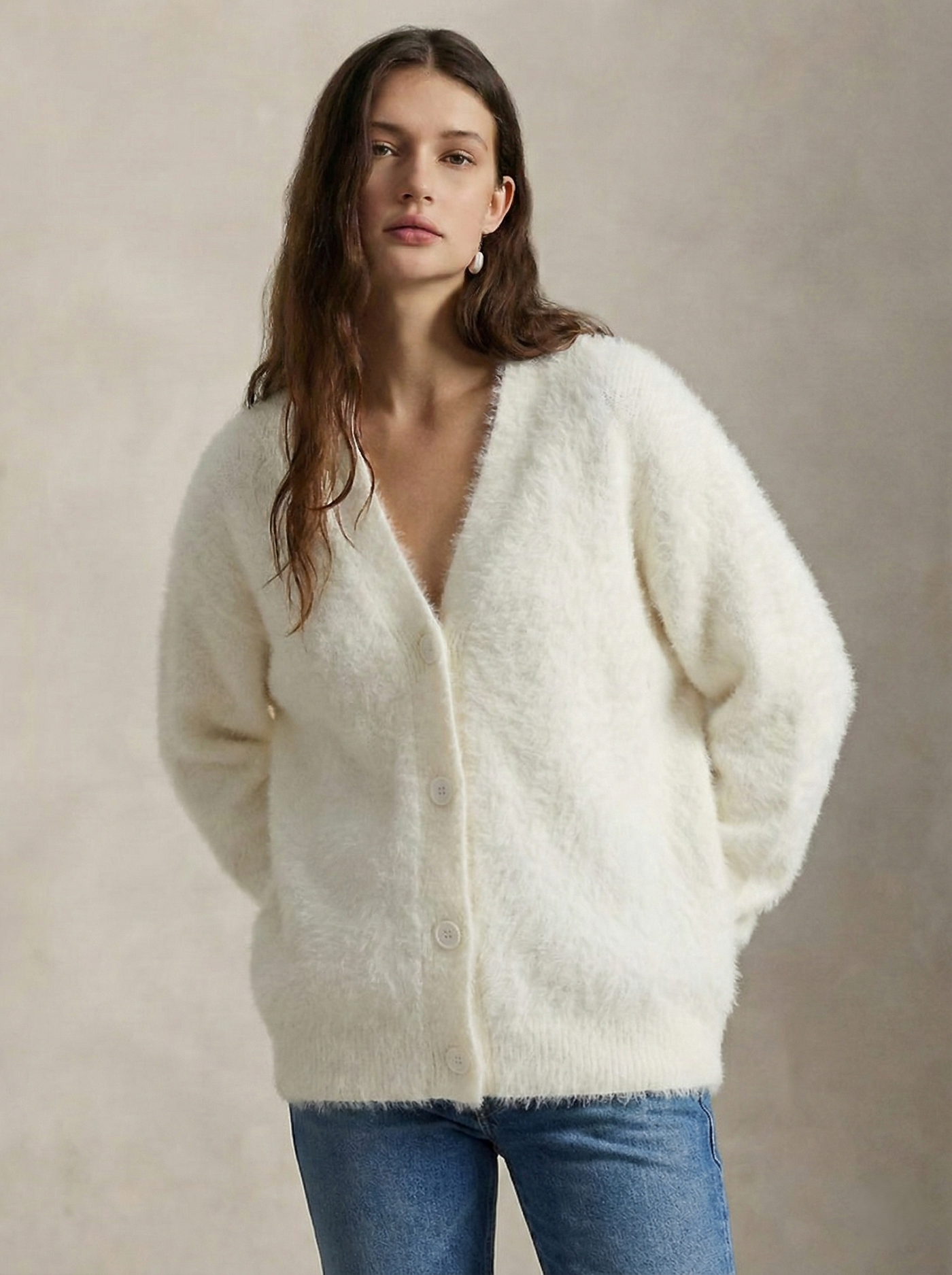 Women's Wool Knit V-Neck Long Sleeve Cardigan Sweater
