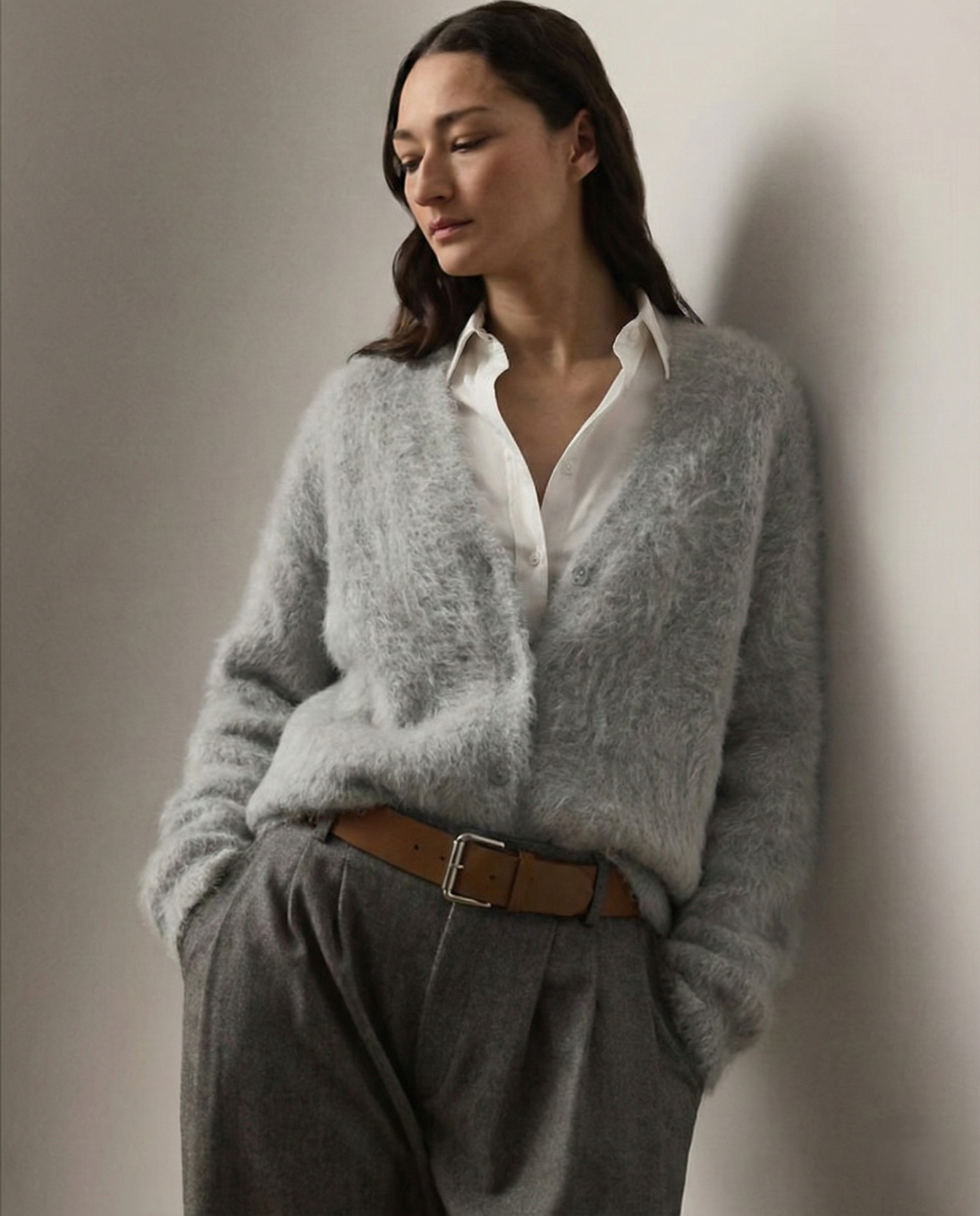 Women's Wool Knit V-Neck Long Sleeve Cardigan Sweater