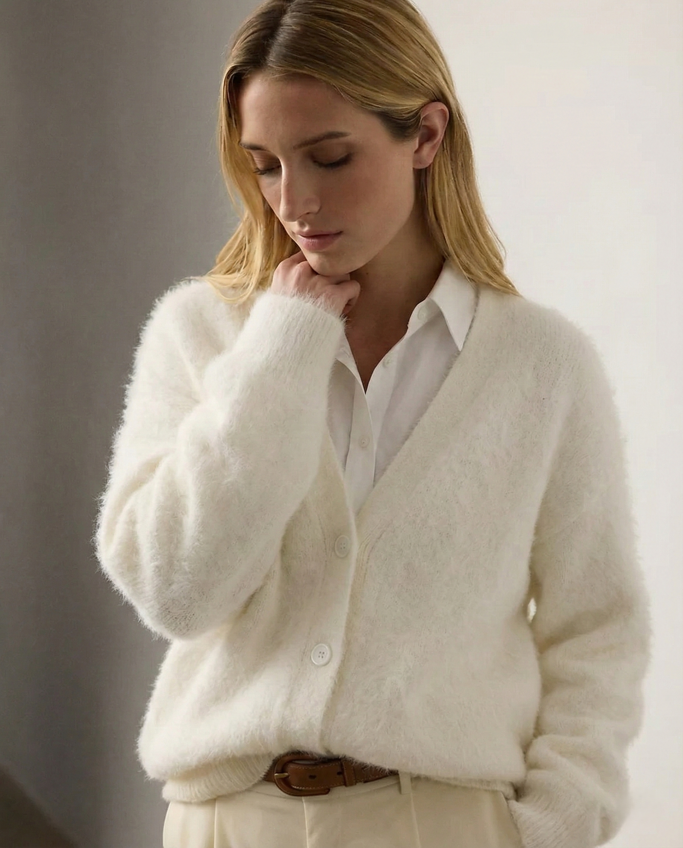 Women's Wool Knit V-Neck Long Sleeve Cardigan Sweater