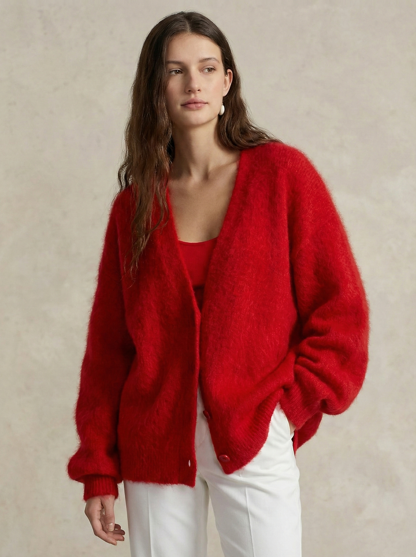 Women's Wool Knit V-Neck Long Sleeve Cardigan Sweater
