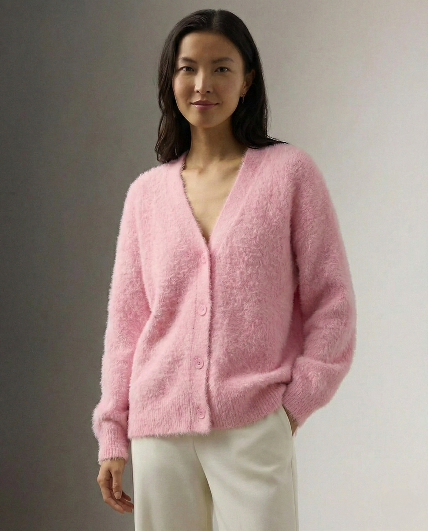Women's Wool Knit V-Neck Long Sleeve Cardigan Sweater