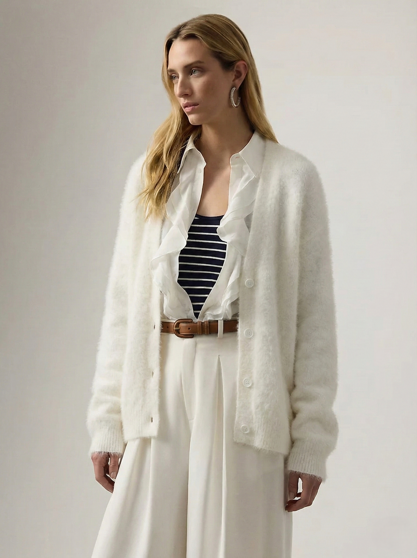 Women's Wool Knit V-Neck Long Sleeve Cardigan Sweater