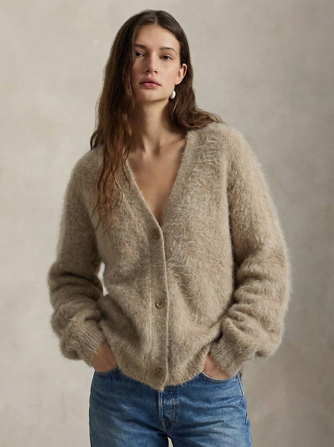 Women's Wool Knit V-Neck Long Sleeve Cardigan Sweater