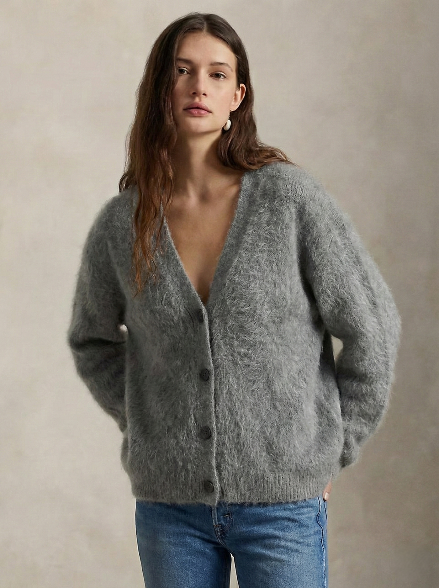 Women's Wool Knit V-Neck Long Sleeve Cardigan Sweater