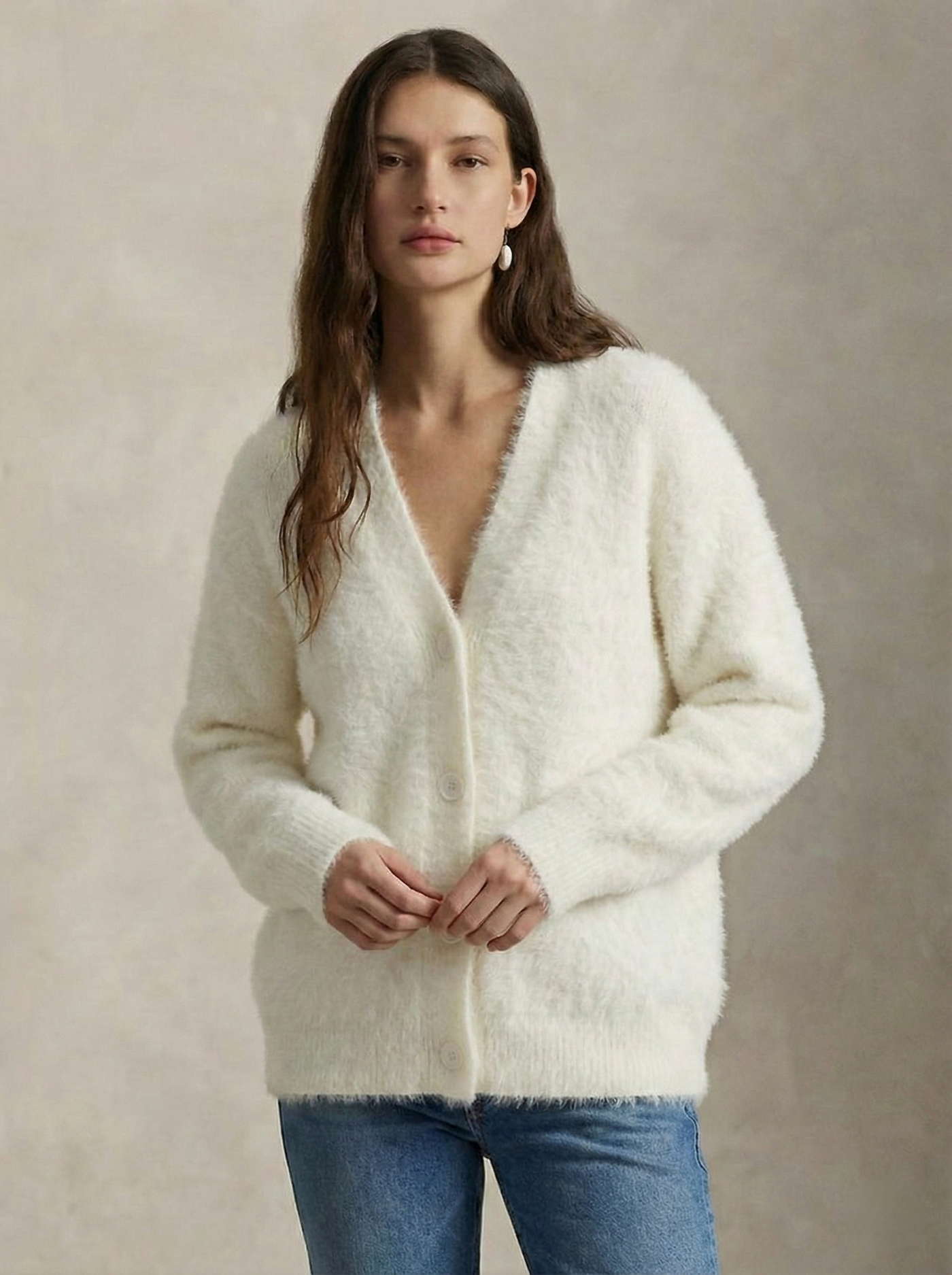 Women's Wool Knit V-Neck Long Sleeve Cardigan Sweater