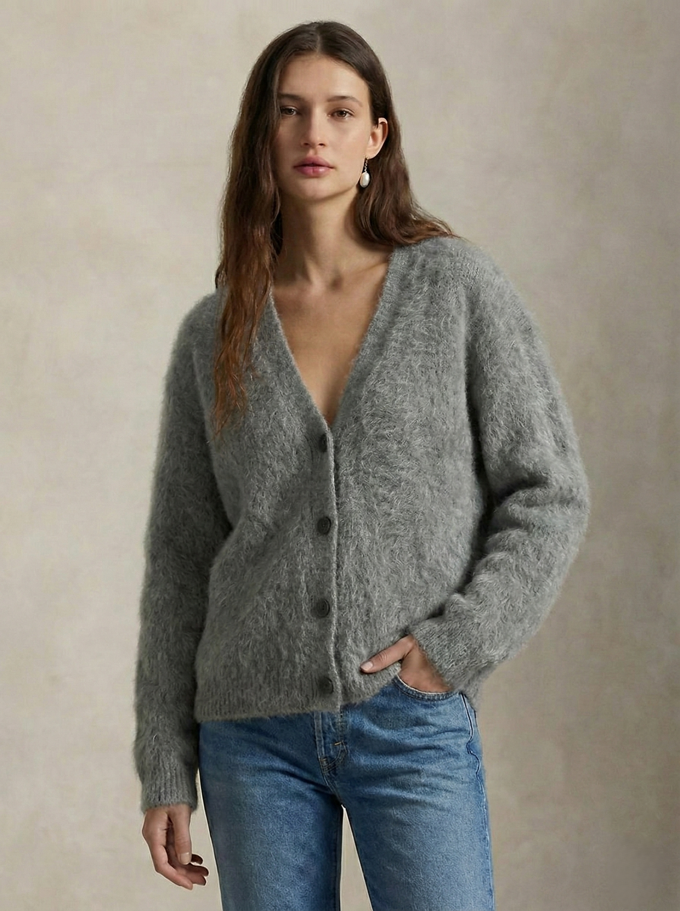 Women's Wool Knit V-Neck Long Sleeve Cardigan Sweater