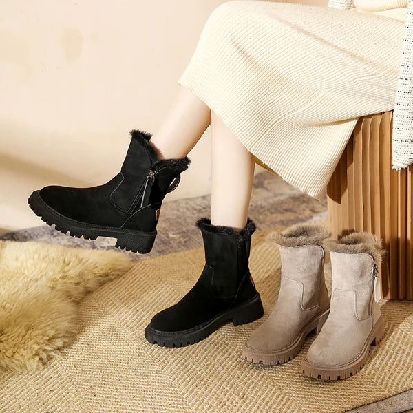 Women's Leather Ankle Boots Fleece Lined