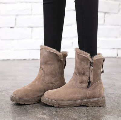 Women's Leather Ankle Boots Fleece Lined