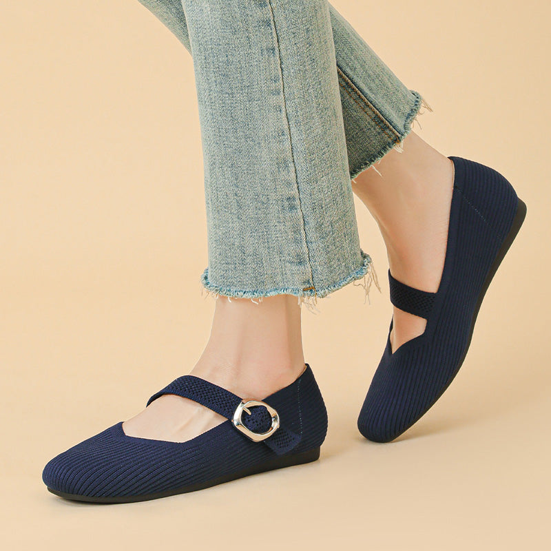 Giselle | Square Toe Knit Mary Jane Flats