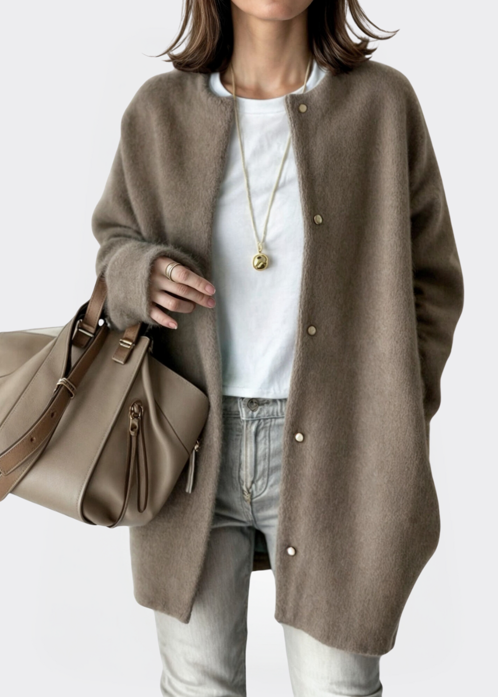 Women Wool Knit Collarless Jacket Cardigan