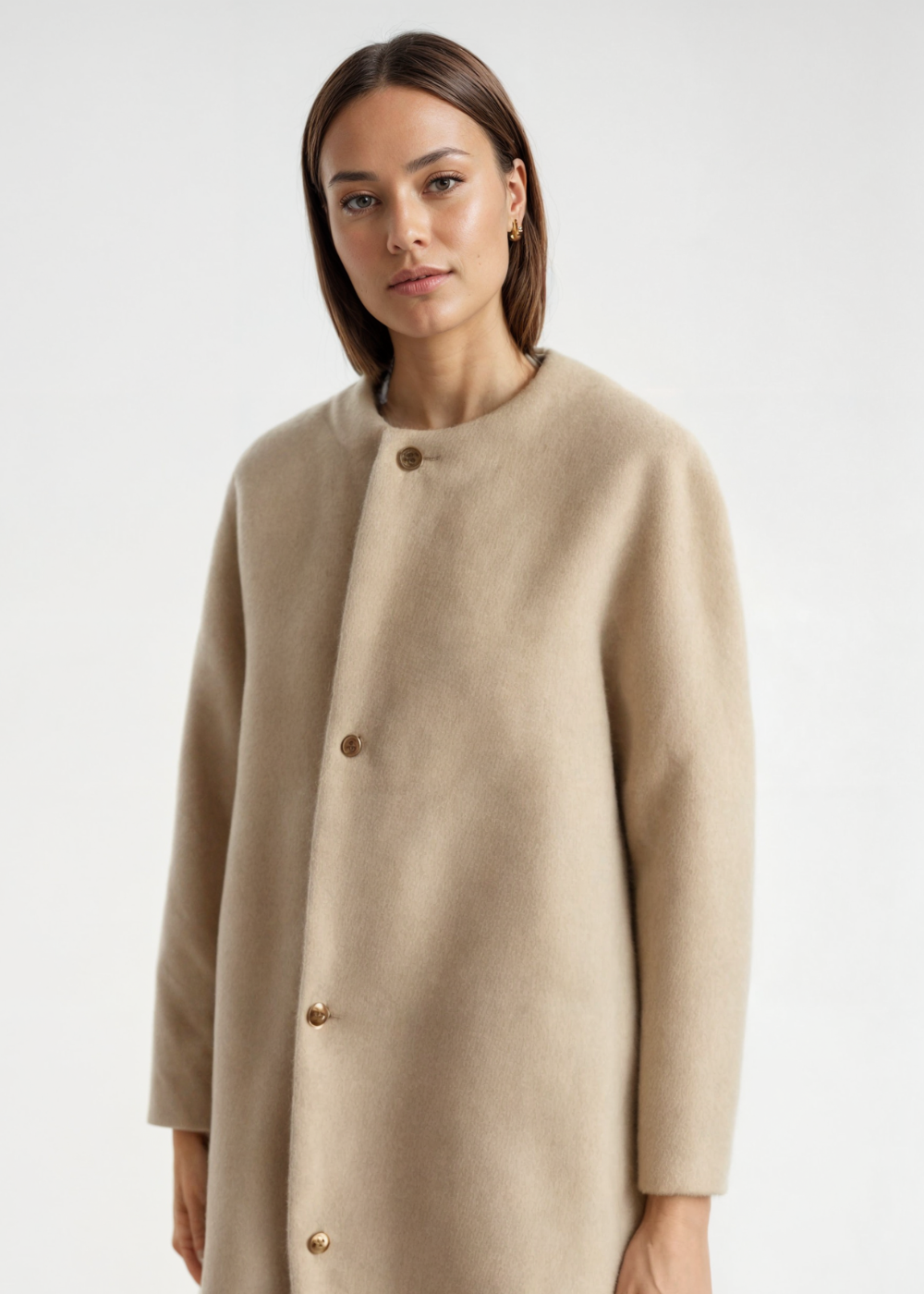 Women Wool Knit Collarless Jacket Cardigan
