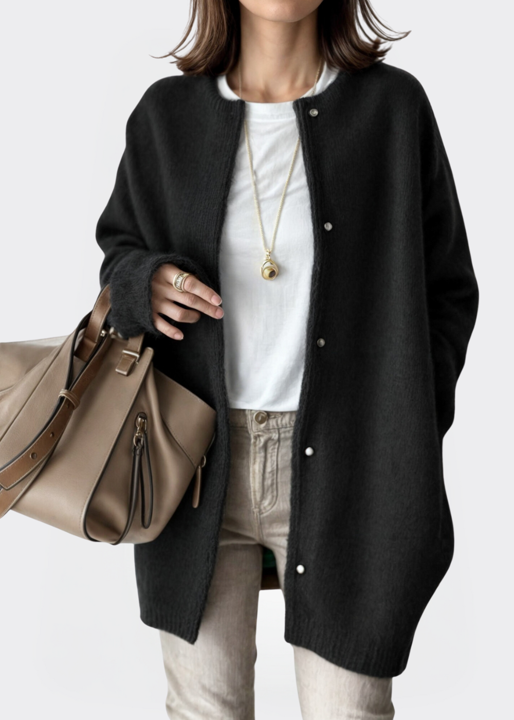 Women Wool Knit Collarless Jacket Cardigan
