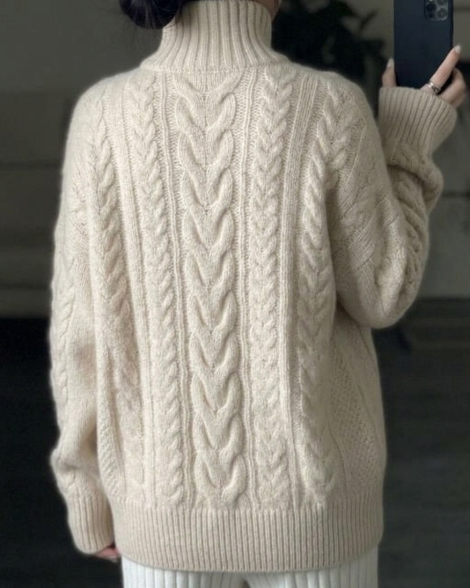 Women's Cable Knit Wool Zip Up Cardigan Sweater Jumper