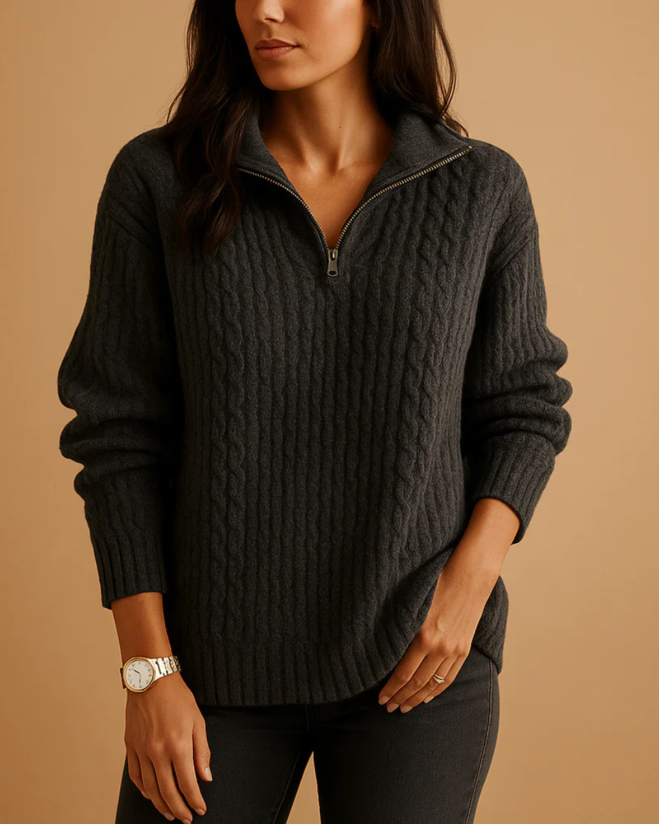 Women's Half Zip Ribbed Knit Structured Sweater