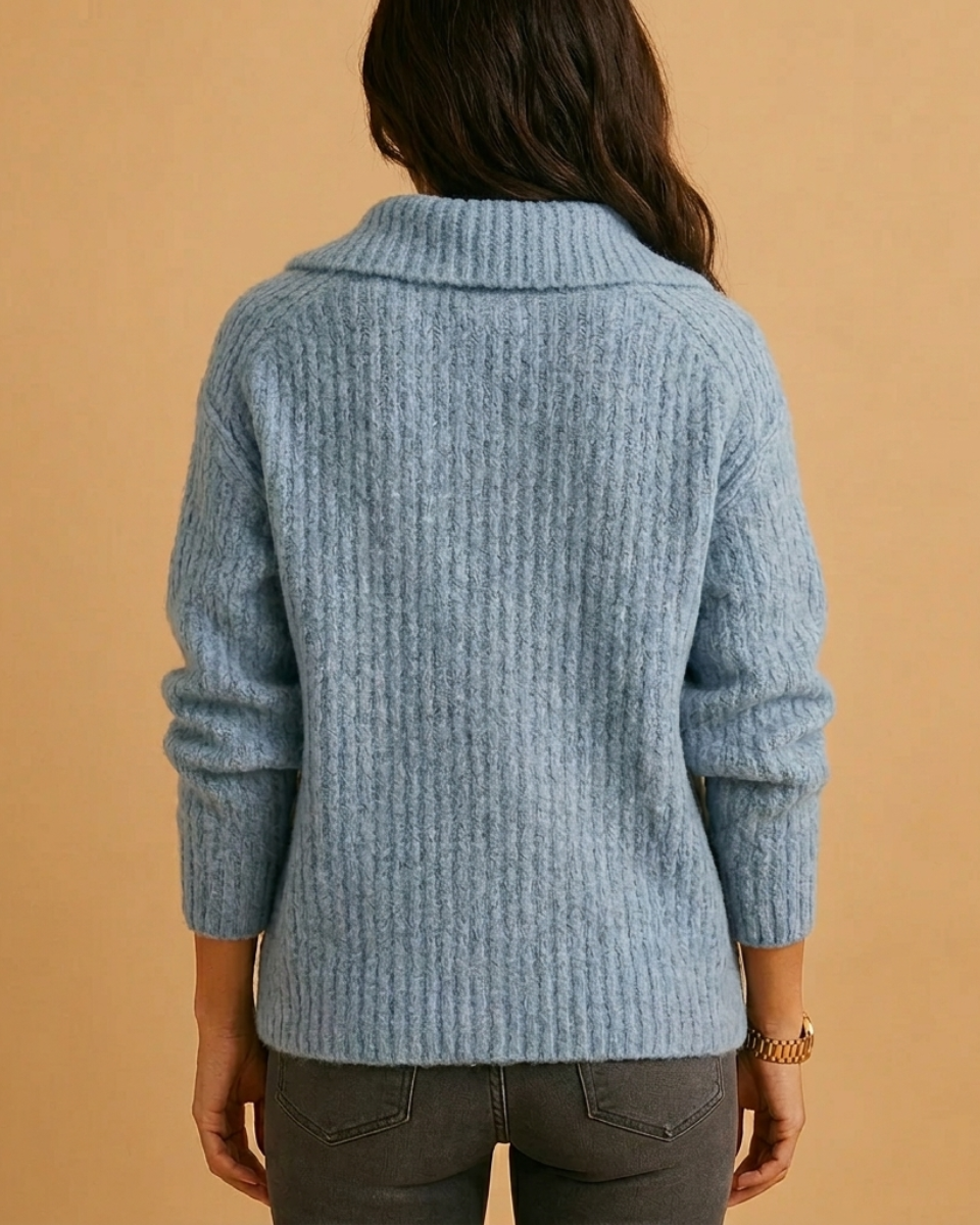 Women's Half Zip Ribbed Knit Structured Sweater