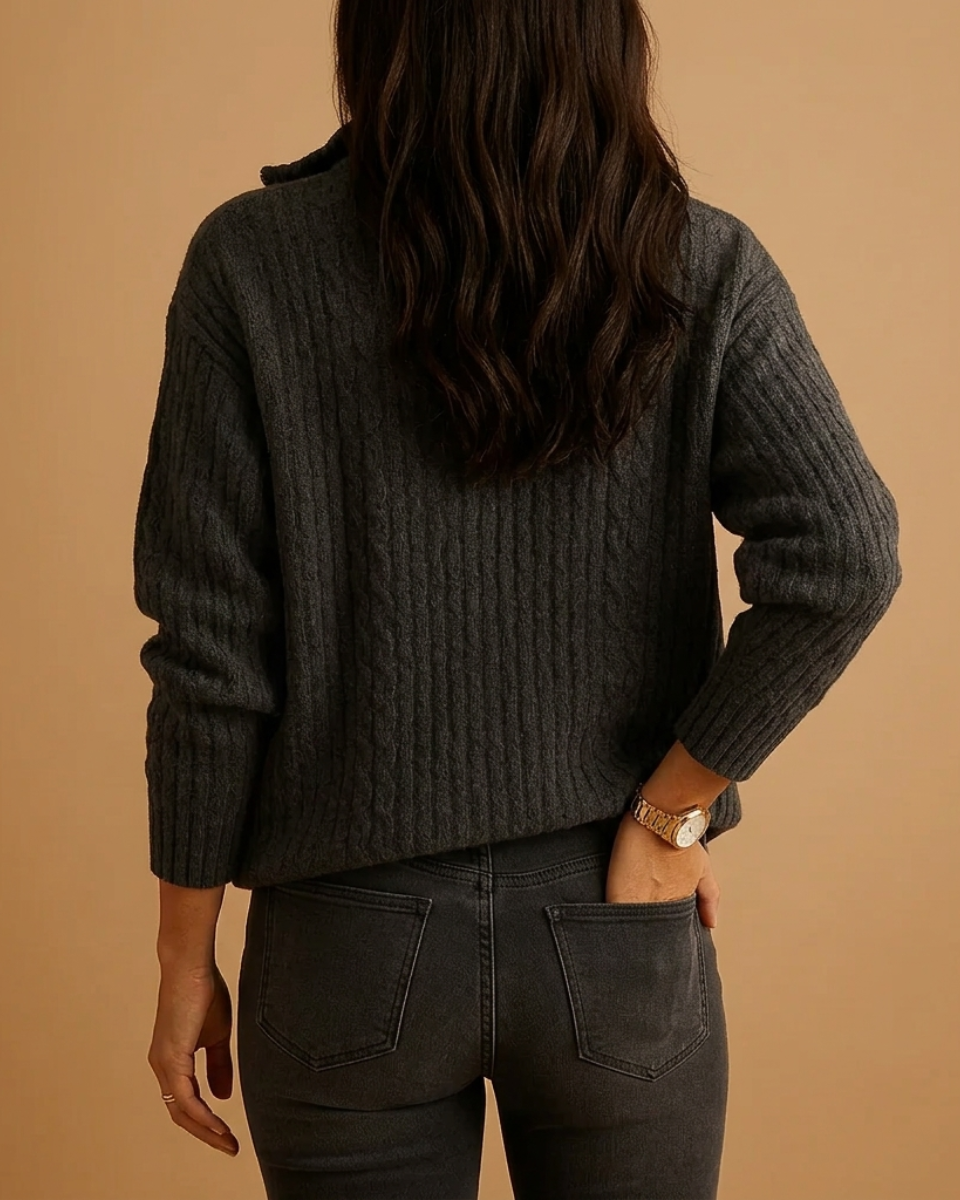 Women's Half Zip Ribbed Knit Structured Sweater
